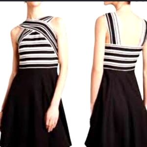 NWT Anthropologie Maeve Dress Black White Crosswise Bandage Fit and Flare